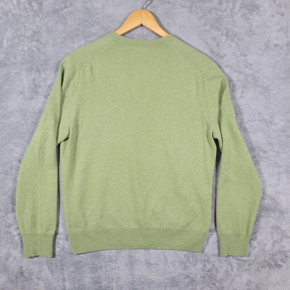Banana Republic Sweater Mens Medium Green Cashmere V-Neck Solid Long Sleeve